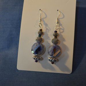 Handmade Glass Beads Silver Hanging Earrings (2.5")